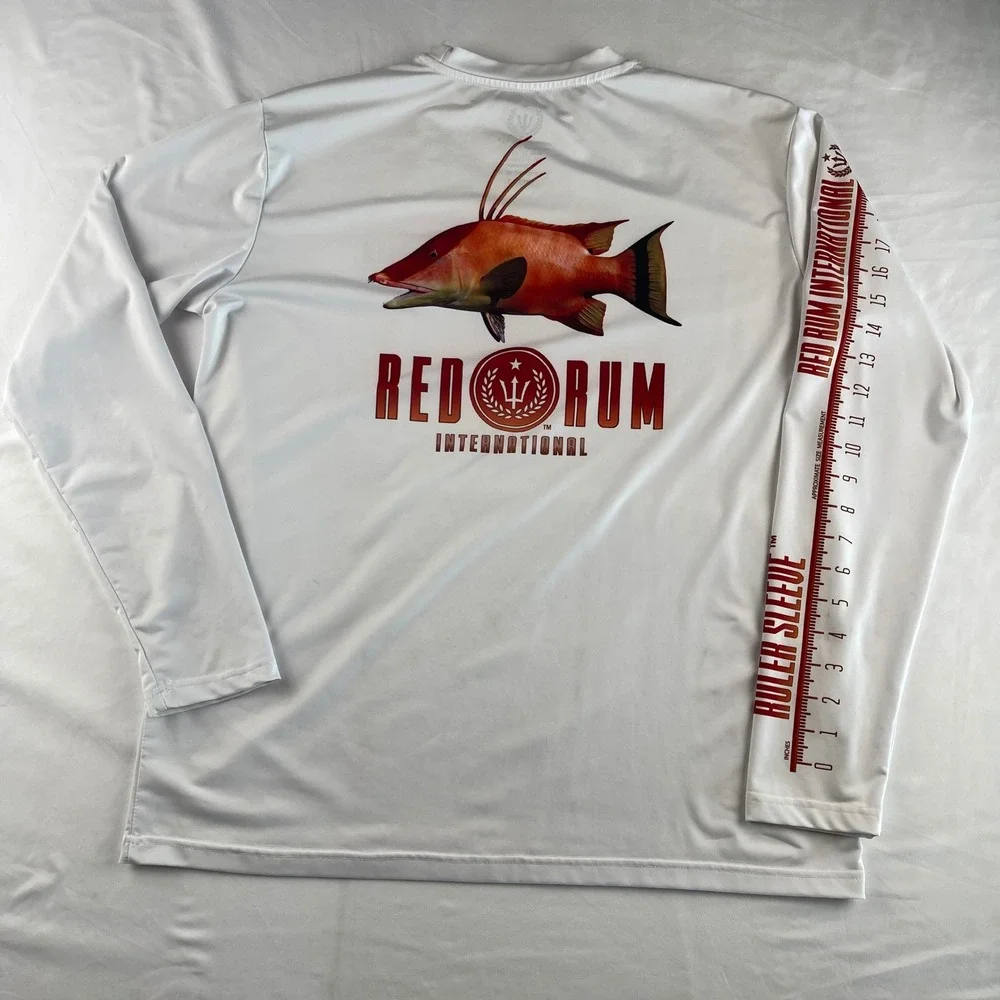 RED RUM INTERNATIONAL Mens Long Sleeve Fishing Rash Guard Shirt Ruler Graphic SM